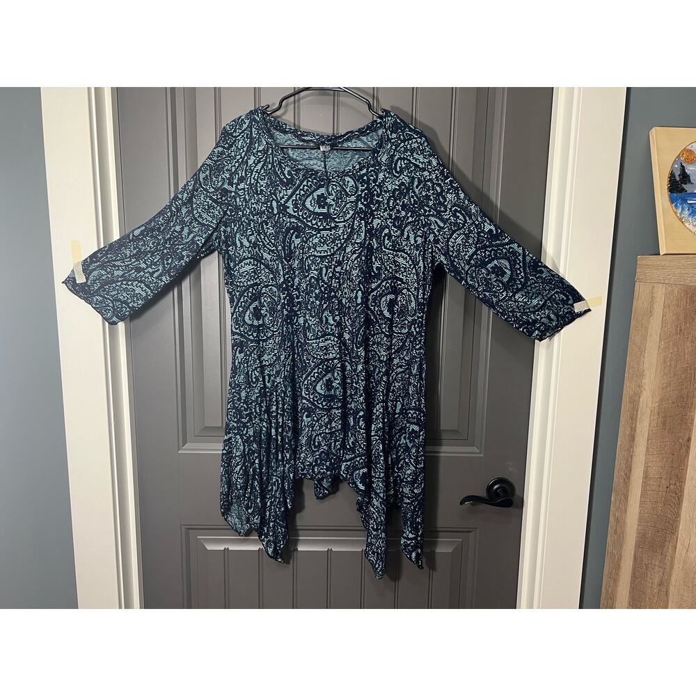 Kaktus Paisley Black and Blue Long Sleeved Tunic Size 2x